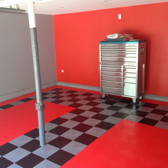 Red and Gray Garage Floor Tiles with Tool Chest - Steven from Port Jefferson Station, NY
