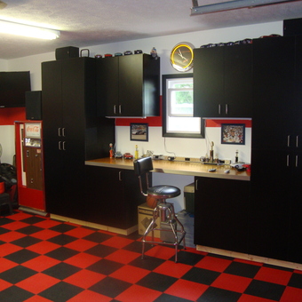 Modern Garage Cabinets and Red Checkered Floor - Bob from Lincoln, NE