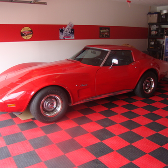 Red Corvette in Checker Garage with Wall Art - Bob from Lincoln, NE