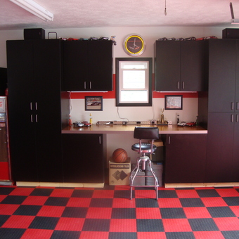 Garage Cabinets, Workbench, and Red Tile Flooring - Bob from Lincoln, NE