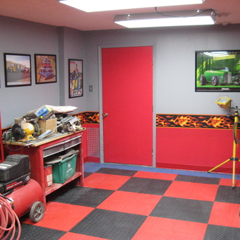 Red and Black Garage with Tools and Posters - Hamp from Springboro, OH