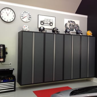 Modern garage with wall cabinets and tool chest - Rich White