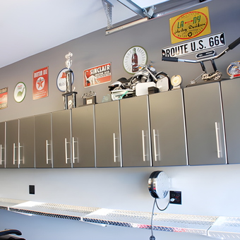 Modern Garage Cabinets and Vintage Signs Display - Tom from Louisville, KY
