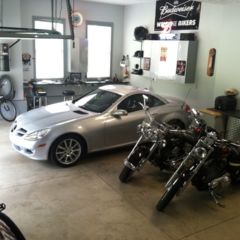 Organized Garage with Car, Motorcycles, Cabinets, and Workbench - John & Tiff from Pickerington, OH