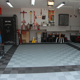 Organized Garage with Cabinets, Tool Chests, and Floor Tiles - Steve from South Shores, CA