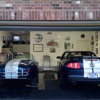 Classic and Modern Blue Cars in Decorated Garage - Jim from Pearland, TX