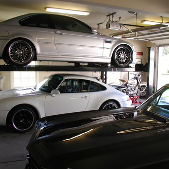 Home garage with car lift and sports cars - Michael Jarosik from Slatington, PA