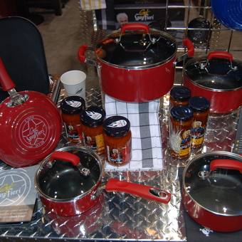 Guy Fieri Red Cookware Set and Sauces Display - Sharon from East Northport, NY