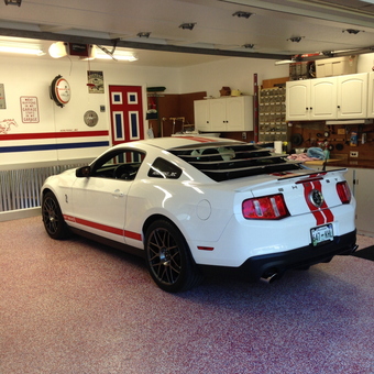 Organized Mustang Garage with Cabinets and Wall Decor - Billy Joe Davis from Knoxville, TN
