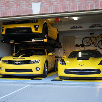 Yellow Chevrolet Cars on Lift and Tile Flooring - teamclark from Rochester, MI