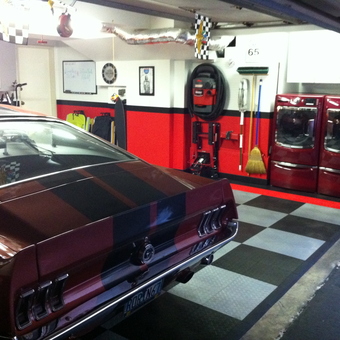 Classic Car Garage with Red Cabinets and Wall Storage - Ryan Nowicki from Hermosa Beach, CA