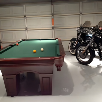 Garage with Pool Table and Motorcycles - Postal from Fontana, CA