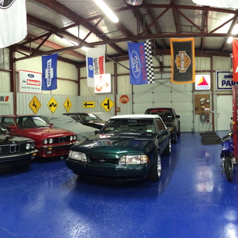 Custom Car Garage with Lifts, Signs, and Tools - Tony B.