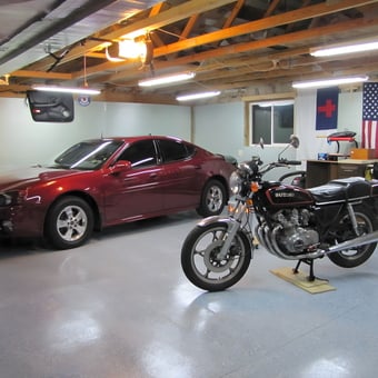 Organized Garage with Car and Motorcycle - Nathan from Linden, MI