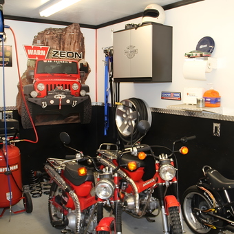 Motorcycle Garage with Craftsman Air Compressor and Wall Cabinets - Bob from Grangeville, ID