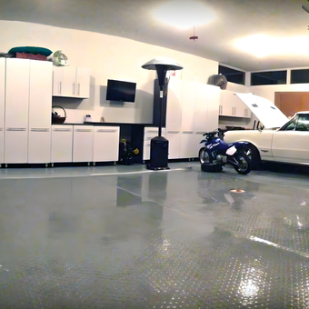 Organized garage with cabinets, tool chest, and classic car - Nezz from chagrin falls, OH