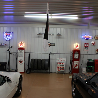 Vintage Gas Pumps and Neon Signs in Classic Garage - The Toy Box from Rochester, IN