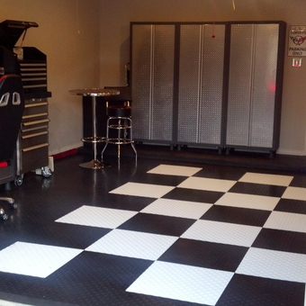 Checkered Garage Floor, Cabinets, and Racing Chair - Jim from McKinney, TX