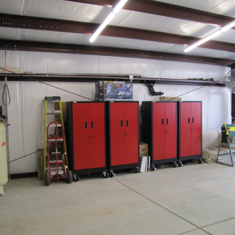 Red Garage Storage Cabinets and Air Compressor - Paul from Browns Valley, CA