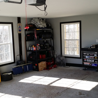 Organized garage with tool chest, shelves, and air compressor - James Rogers from Sadieville, KY