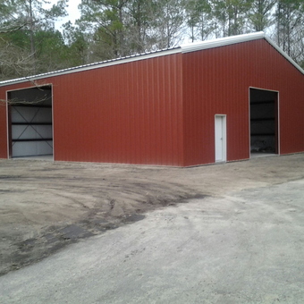 Large Red Metal Garage Building With Dual Bays - DREAM from Ash, NC