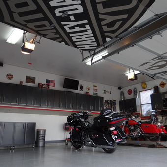 Motorcycle Garage with Wall Cabinets and Decor - Dan from Brighton, CO