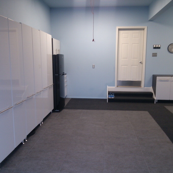 Modern Garage with Tall Cabinets and Fridge - ReMarkable ReModeling from Rocky Hill, CT