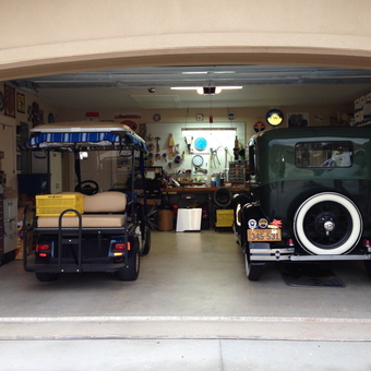 Classic Car and Golf Cart in Organized Garage - GTRacer