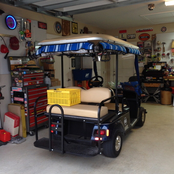Organized Garage with Tool Chest, Workbench, and Golf Cart - GTRacer