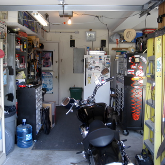 Organized Garage with Tool Chests and Motorcycle - tix from tampa, FL