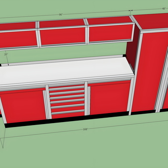 Red Garage Cabinet System With Workbench and Tall Storage - Geir from Carmel, CA