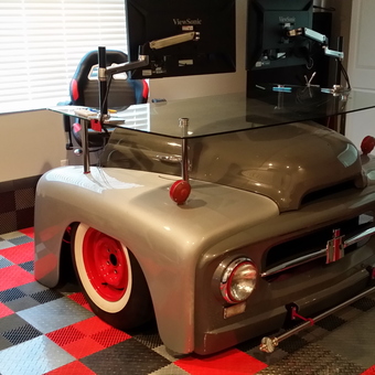 Classic Truck Desk with Monitors in Garage - Richard Felipe from Hanford, CA