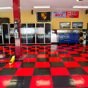 Red and Black Garage Floor Tiles with Cabinets - Matt from Powell, TN