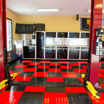 Garage with Car Lift, Cabinets, and Tile Floor - Matt from Powell, TN