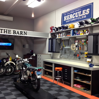 Motorcycle Garage with Workbench and Storage Cabinets - Rick from Tallahassee, FL
