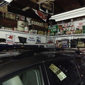 Vintage Oil Cans and Gas Station Signs in Garage - JOHNNYMO from Orange, CT