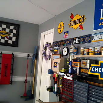Sunoco Garage Decor, License Plates, Shelving, and Tools - MAB from Aston, PA