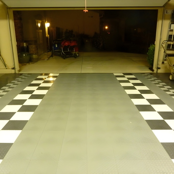 Garage With Checkered Tile Flooring and Wall Storage - Matty D from Woodland, CA