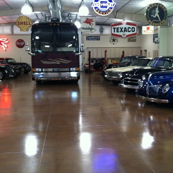 Classic Car Garage with Neon Signs and Bus - Wilton from Crosby, TX