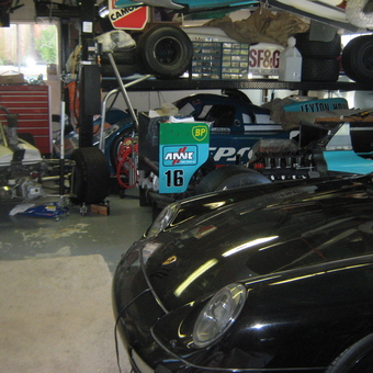 Racing Cars, Tool Chest, and Car Lift in Garage - MarchRacer from SAN RAMON, CA