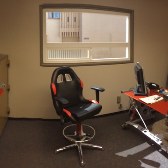 Garage Office With Racing Chairs And Tool Storage - Maurice Shaw from Eureka, CA