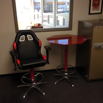 Racing Style Garage Chair and Red Table Set - maurice shaw from eureka, CA