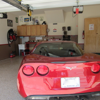 Organized Garage with Red Corvette and Wall Cabinets - Ron S. from Canton, GA