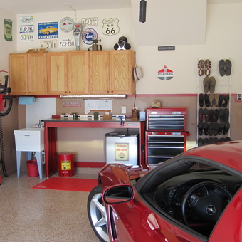 Organized garage with tool chests and Corvette - Ron S. from Canton, GA