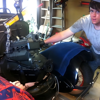 Classic car engine hoist and tools in organized garage - JohnTheBody from Beaverton, OR