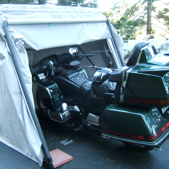 Motorcycle Storage Shelter with Touring Bike - Captain Dave from Lake Arrowhead, CA