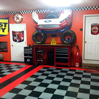 Racing Themed Garage with Checkered Flooring - Alex Patton from Lincolnton, NC