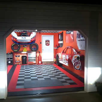 Racing Themed Garage with Wall Art and Floor Tiles - Alex Patton from Lincolnton, NC