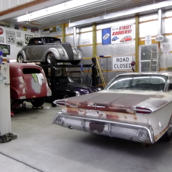 Classic Car Garage with Wall Signs and Car Lift - Gene from Labadie, MO