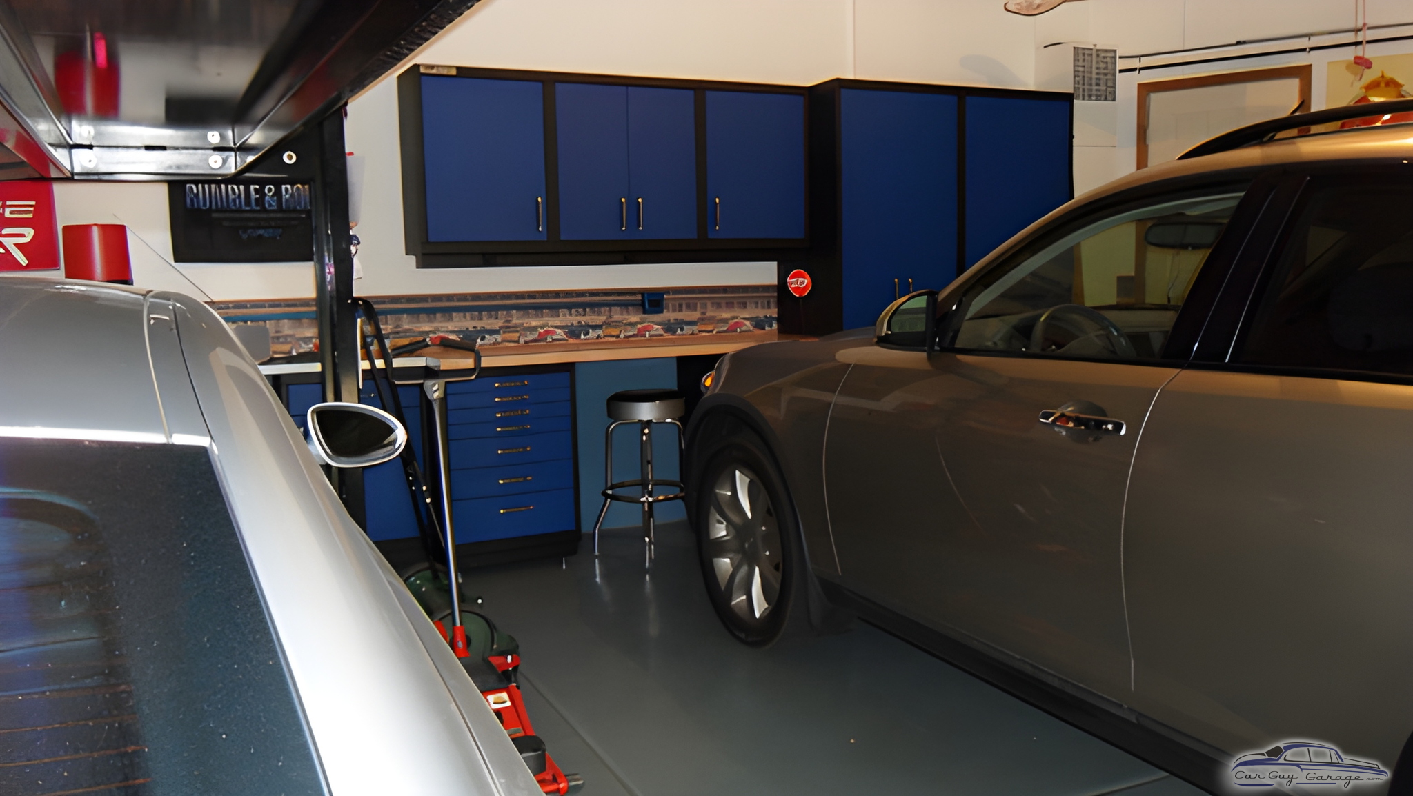 Organized Garage With Blue Cabinets and Workbench - Larry from Naperville, IL
